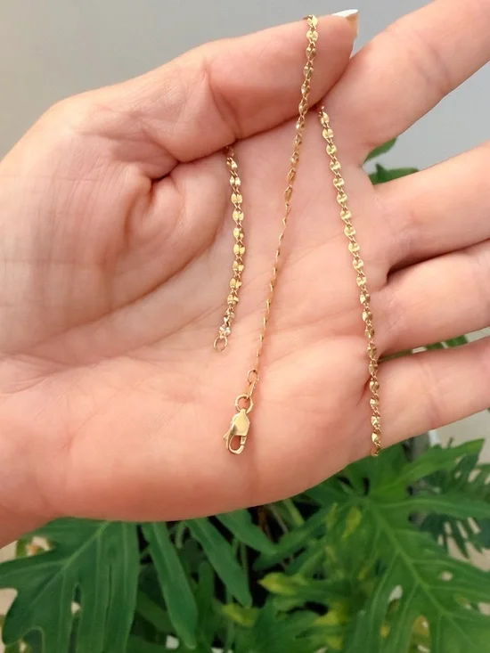 New 14K yellow gold Choker chain delicate good for Layering Necklace - Picture 2 of 6
